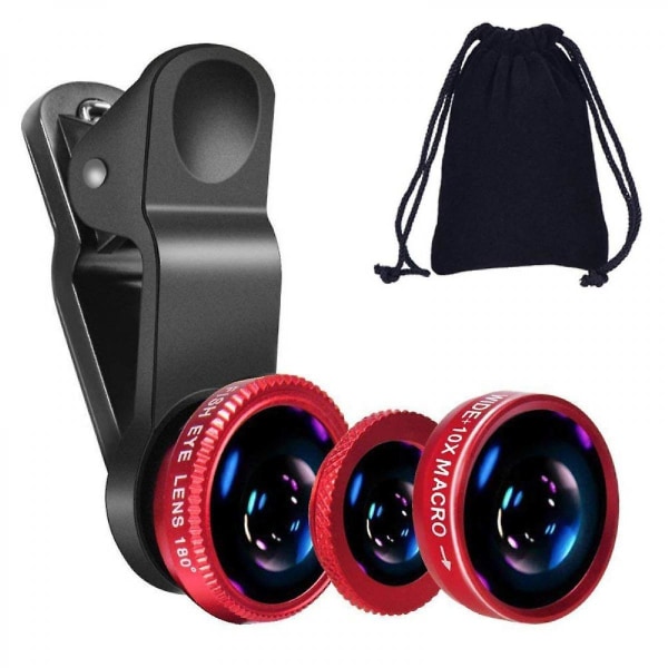 Mobiltelefonkameraobjektiv, 3-i-1 Hd Clip-on-linssats för Fisheye-objektiv + vidvinkelobjektiv + makroobjektiv