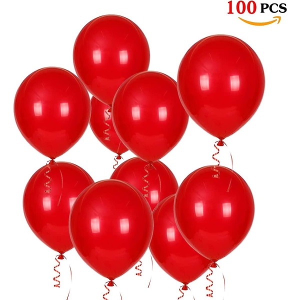 100 uppblåsbar röd ballong, 30 cm röd ballonglatex för grattis på födelsedagen bröllopsdagsfestdekorationer