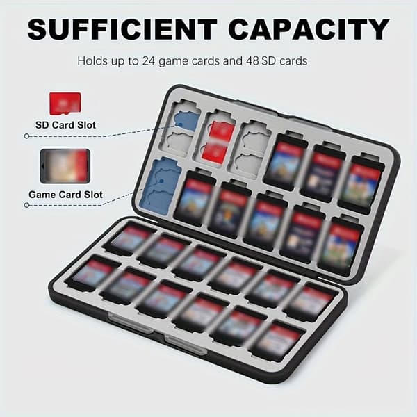 SWITCH 24-spors magnetisk spillkortveske (gradientfarge) — Switch OLED 24-spors magnetisk oppbevaring og patronholder