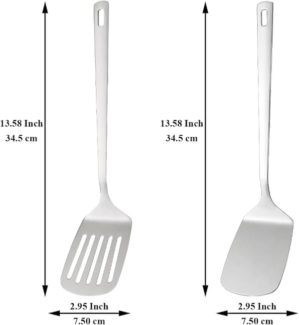 Spatelset i rostfritt stål, silver spatel, solid vändare, köksspatel för non-stick kokkärl, diskmaskinssäker, lätt att rengöra