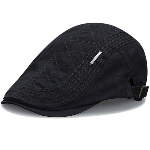 Stk Herre Flat Cap i Bomull - Vintage Stil, Beret, Svart