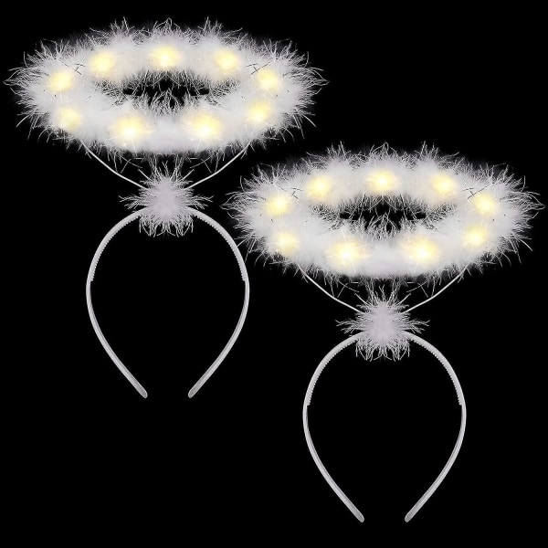 2 Pack Light Up Angel Halo Headband Led White Feather Headband Angel Halo Headband For Christmas Tw