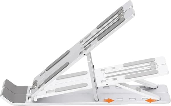 Sammenleggbart laptopstativ og -forhøyer for skrivebord, 6-vinklet justerbart, lett bærbart design, anbefalt for ergonomisk visning