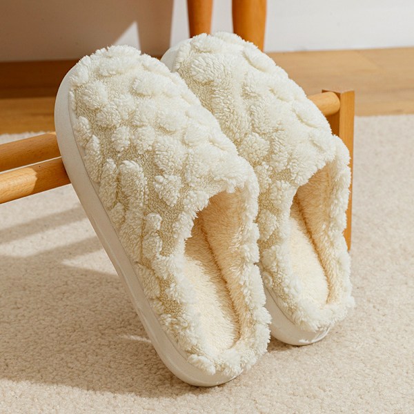 Cotton slippers for autumn and winter indoor with added velvet, cotton mop, anti slip cotton slippers（37-38）white