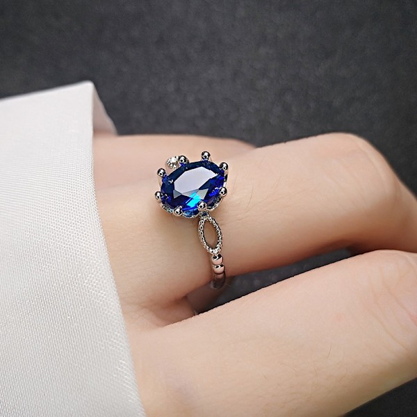 925 Hopea Kuutiollinen Zirkonia Säädettävä Sormus, Simuloitu Timantti Soikea Leikkaus Ruby Safiiri Ametisti Vihkisormus Kihlasormus Avoin Sormus blue