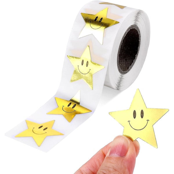 500 stycken Golden Star Smile Face Stickers, Star Stickers For Reward Chart Reward Star Stickers for Children Gold Star Smile Stickers (1 rulle/2,5 cm)