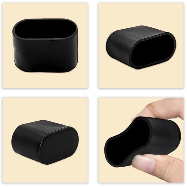 Sæt med 8 ovale bløde PVC-benkapper til stole-, bord- og møbelben, 15 x 30 mm, sort