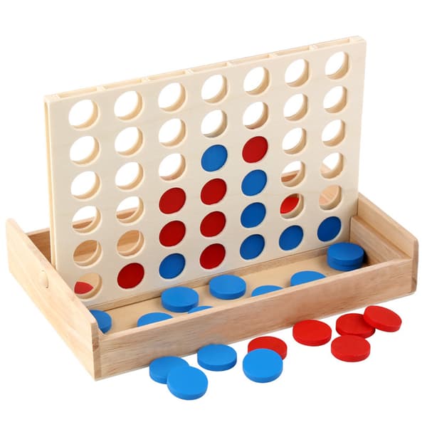 Träspel Fyra i rad, klassiskt strategibrädspel för barn