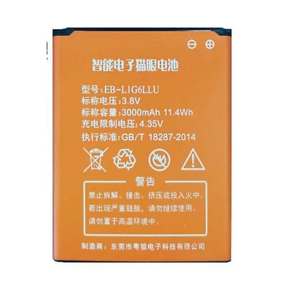 Yhteensopiva Eb-l1g6llu:n kanssa Yhteensopiva Zhongjiaan Zbm20 Smart Video -ovikellon litiumpariston kanssa