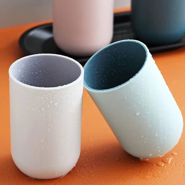 Återanvändbara drickmuggar, tandborstmugg i plast 280 ml, diskmaskinssäker, vit