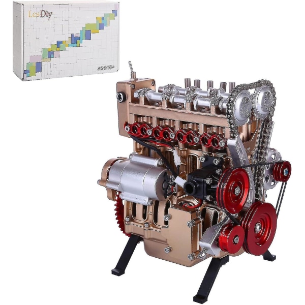4-cylindrig bilmotorsats, minimotormodell Undervisning av mekanisk montering Motorleksak för barn och vuxna, lyxguld + röd, (g02308llc17en)