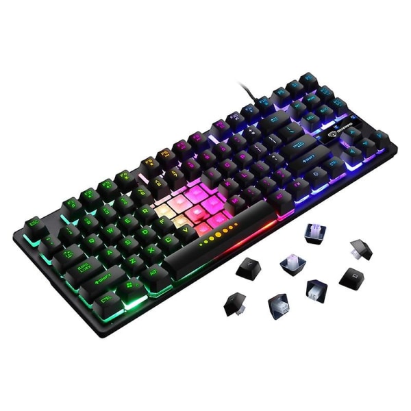 Gk-10 spilltastatur med syvfarget bakgrunnsbelysning 87 taster Usb-kablet vanntett tastatur