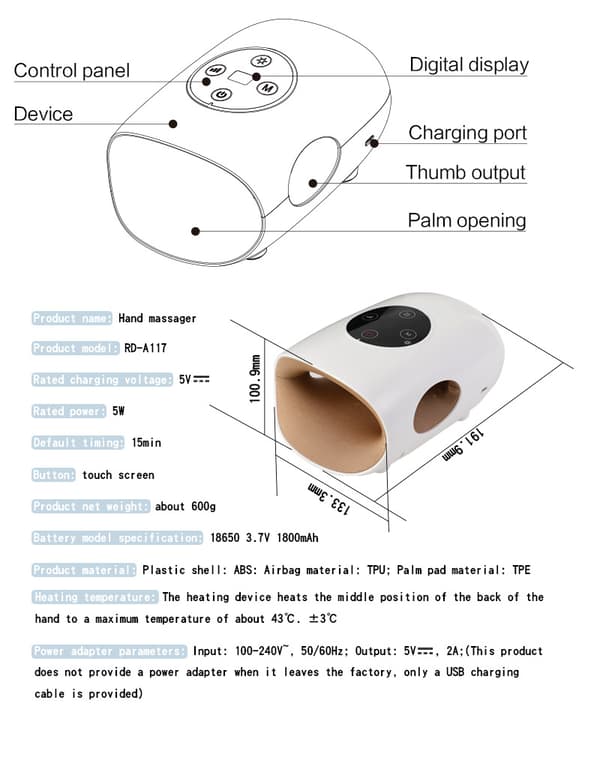 Elektrisk Håndmassager Luftkompression Multi-tilstande Håndflade Finger Akupressur Smertelindring Massager Kontorbrug