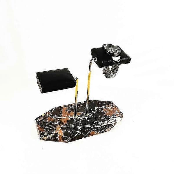 Marmor Grøn Base Guld Støttestang Ur Stand Display Stand Sort PU Læder Dobbelt Ur Smykker