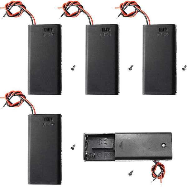 5 stk 2 Aa batteriholder med bryter 2x 1,5v Aa batteriholderetuie med ledninger og av/på-bryter
