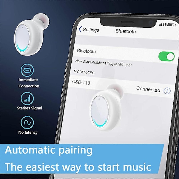 Trådløse ørepropper Bluetooth Vanntette øretelefoner med ladestasjon 3D Stereo In-Ear Bluetooth-hodetelefoner med mikrofon Headset Hvit