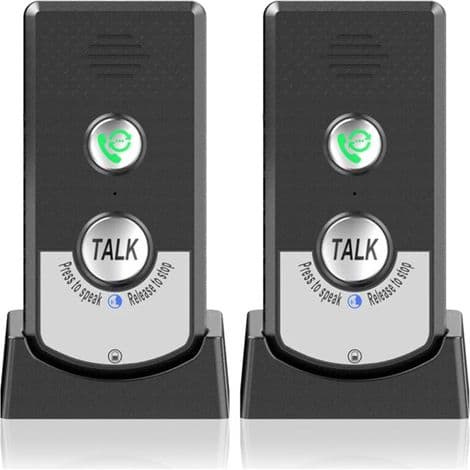 Sett med 2 trådløse hjemmeintercom – Toveiskommunikasjon – Lang rekkevidde – For eldre – Bærbar.