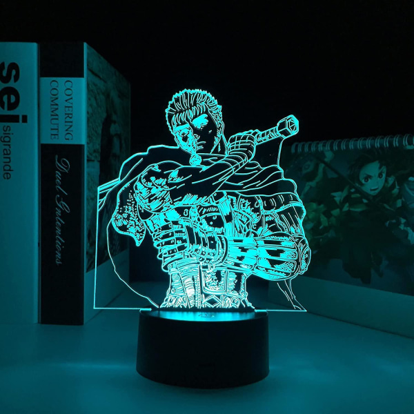 Veeki Berserk Guts Makuuhuoneen sisustukseen Yövalo Huoneen koristelu Lahja sängyn äärellä Manga Berserk Led Night Lamp Guts Anime Gift (16 väriä Remote_hmyllä