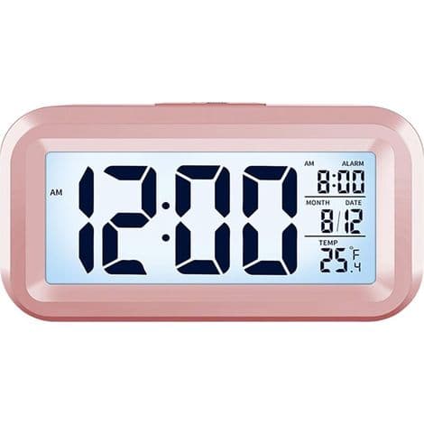 Rosa LCD Digital Vekkerklokke Kalender Temp Nattlys Snooze