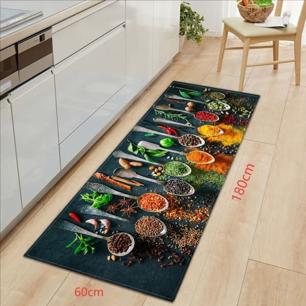 Sklisikker og vaskbar kjøkkenmatte 60x180 cm – Polyester og svamp – Absorberer raskt søl – Moderne 3D-design