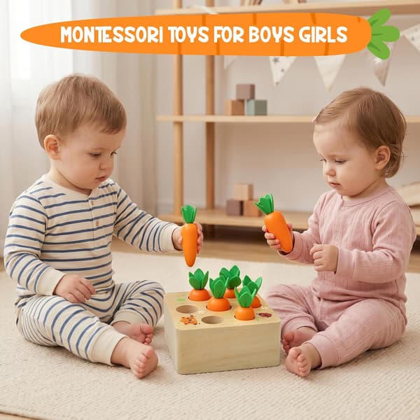 Babylegetøj til 12 måneder Træ Montessori Sensorisk Gulerodssorteringslegetøj