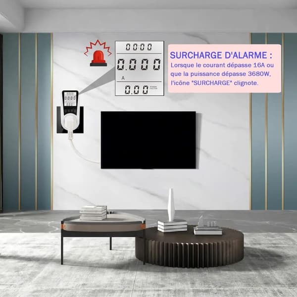 Plug-in Baggrundsbelyst LCD Strømmåler 7 Tilstande Energimonitor