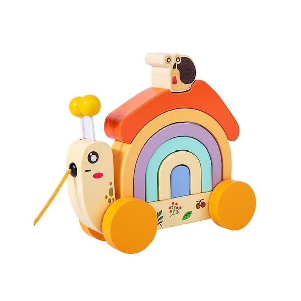 Koulutuslelu Puinen Rainbow Tractor Baby pinottava lelu