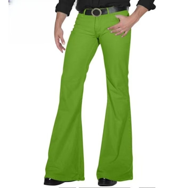 70-tals disco byxor herr bell bottom byxor 60-tals 70-tals bell bottom byxor vintage jeans herr jeans A004-Grön XL