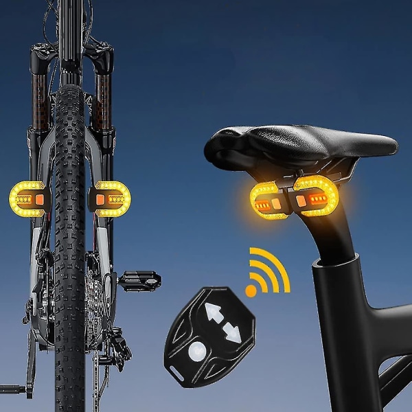 Blinklys til cykel med trådløs fjernbetjening, splitbaglys med to lamper med indikator, USB genopladelig