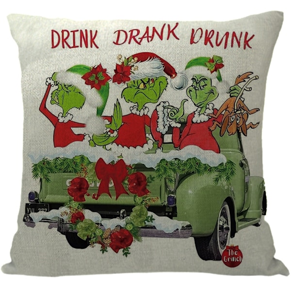 45x45cm Juleputetrekk med Grinch-motiv til julepynt, sofa, seng og bil 14