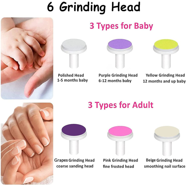 Elektrisk baby nagelfil Elektrisk baby nagelklippssats Baby Manikyr för nyfödda småbarn Barn och vuxna - tår och naglar (vita)