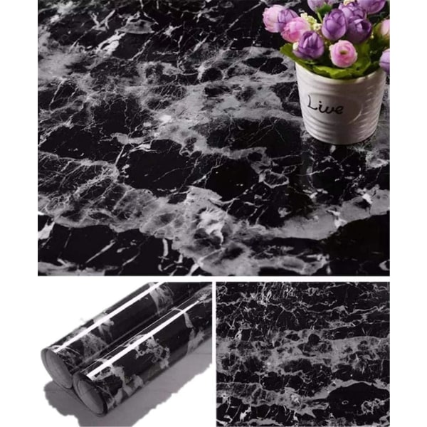 Yancorp Black Tapet Sort Marmor Tapet Bordplade Peel And Stick Film Vinyl selvklæbende bordpladebetræk (sort, 23,6" X 196,8" )