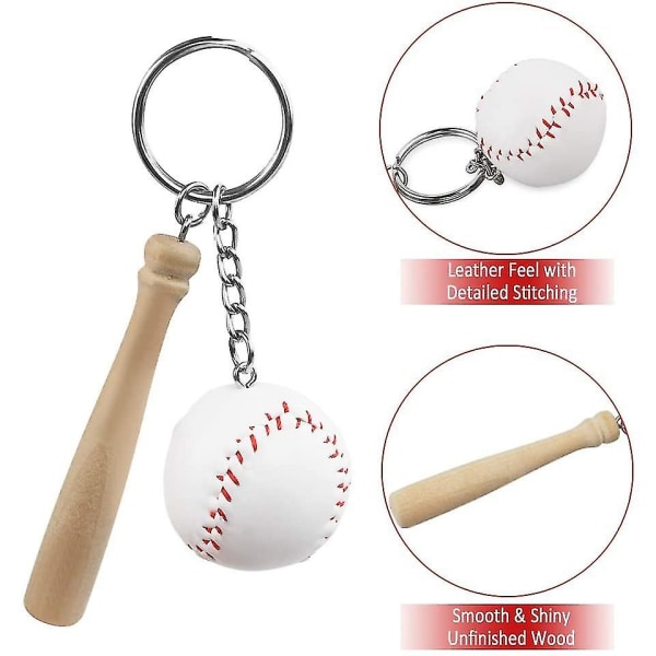 6 pakkauksen pesäpallo- ja puiset maila-avaimenperät - juhlasuosikkeja baseball-teemaisiin juhliin ja syntymäpäiviin