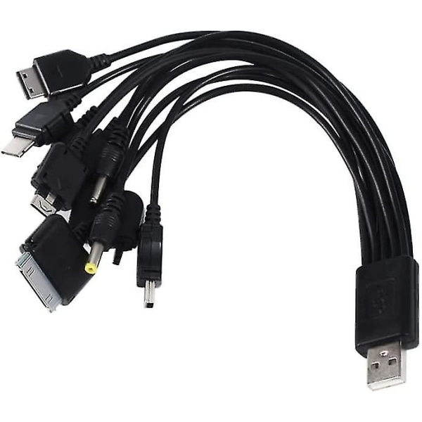 10 i 1 universell USB-laderkabel multifunksjonell ladesynkroniseringssnor for iPod iPhone Psp-kamera Nokia Blackberry 1 stk