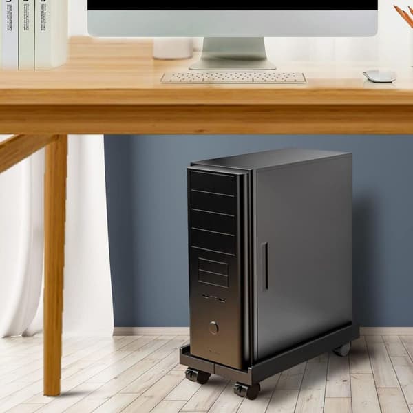 Justerbart PC-stativ under skrivebord 20-30 cm – Maks. belastning 30 kg – 4 drejelige ABS-hjul – Optimal ventilation til CPU