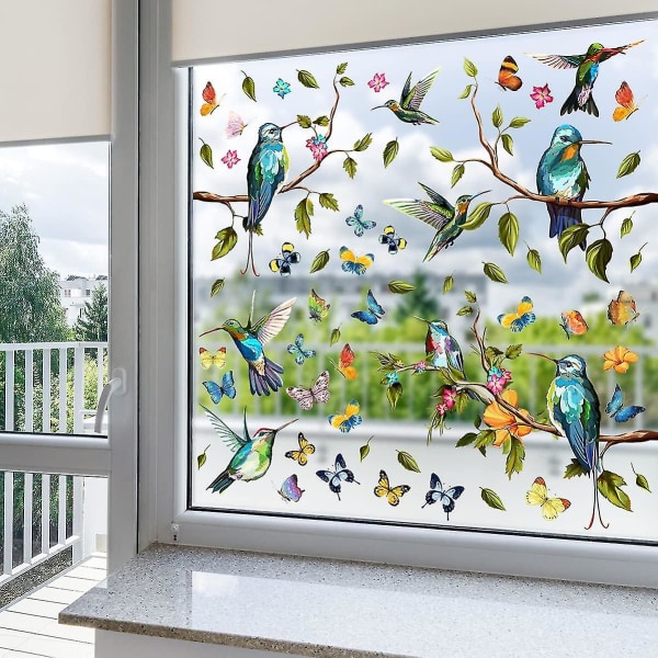 Dubbelsidiga vårsommar färgade fönsterdekaler Barn statiska klamrar sig fram Blomma fjäril fönsterdekaler för glasfåglar Anti-kollision glasdörrar Sticke