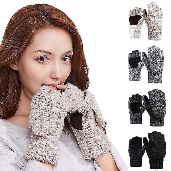 Musta Winter Knit Fingerless Gloves Convertible Gloves Flip Cover Miehet Naiset Pitää lämpimänä