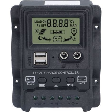 Dobbelt USB 10A PWM Solar Charge Controller, ABS LCD-skærm, Lysstyring, 12V/24V (130W/260W)