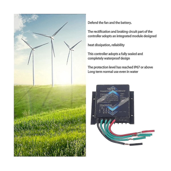 Laddningskontroll för vindkraftverk, 400w 12v 24v minivindkraftsgeneratorkontroll Ip67 vattentät