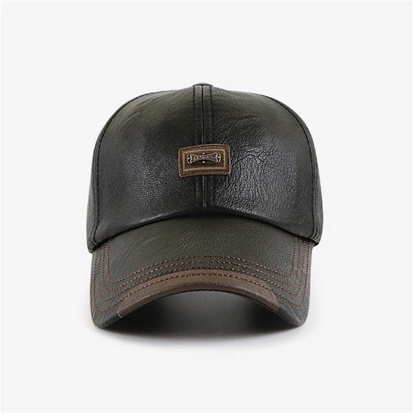 Basebollkeps Casual Modehatt Höst och Vinter Plus Sammet Keps PU Läder Basebollkeps för Män