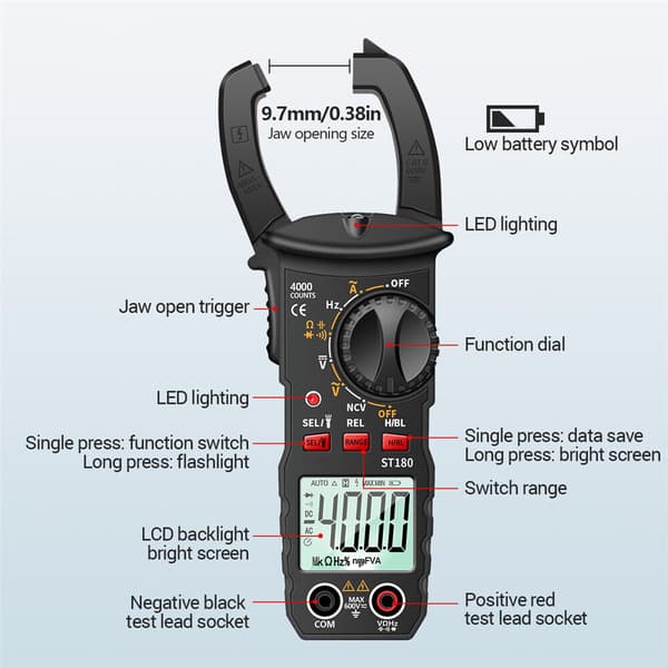 Tangmultimeter AC&DC Digitalt Tangmeter Strømtang Tangamperemeter TRMS