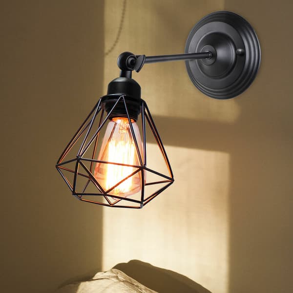 Rétro Vägglampa Diamant E27 16cm för Sovrum Hall Bar Svart