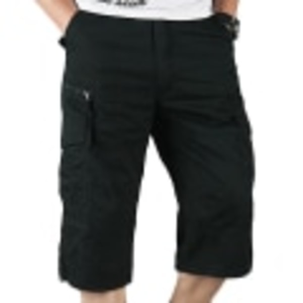 Herre 3/4 Lengde Elastisk Midje Shorts Cargo Combat Capri Svart S