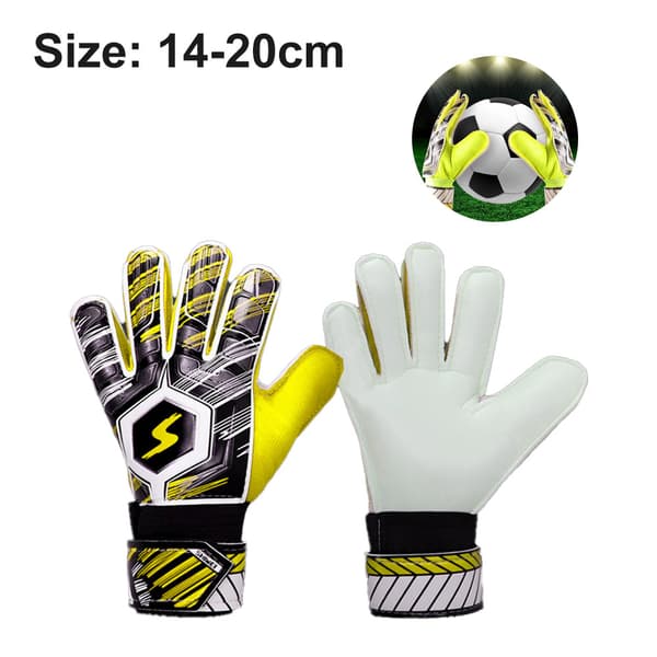 Ungdomsfodboldmålmandshandsker med fingerbeskyttelse og dobbelt håndledsbeskyttelse, gul