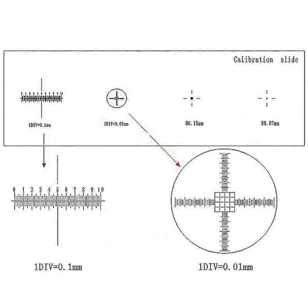 926 0,01 mm Mikroskopglas Retikel Kalibreringsglas Linjal Kors Mikroskop Kalibreringslinjal Steg Mikrometer