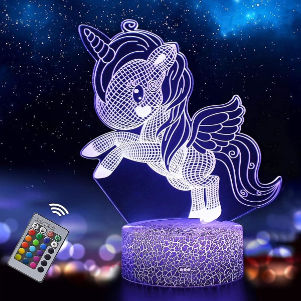 Unicorn Cadeau, enhjørningsslør for barn, enhjørningslampe, 16 farger forskjellig fra 3d enhjørningslampe