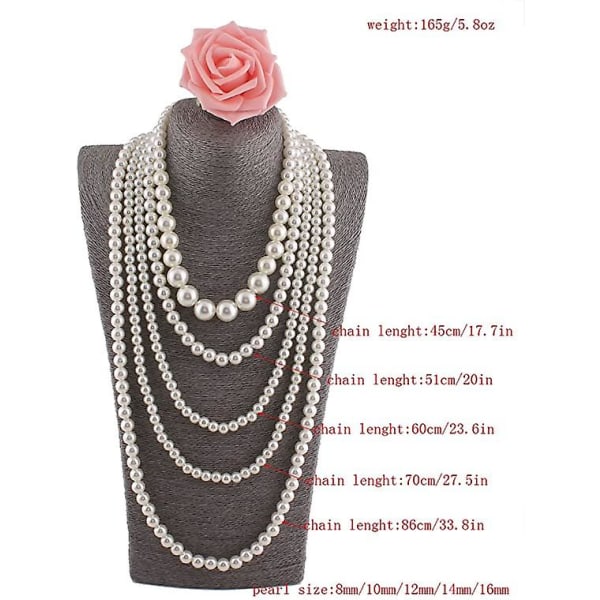 Wabjtam Multilayer Strand Chain Faux Pearls Flapper Beads Cluster Lang Halskæde