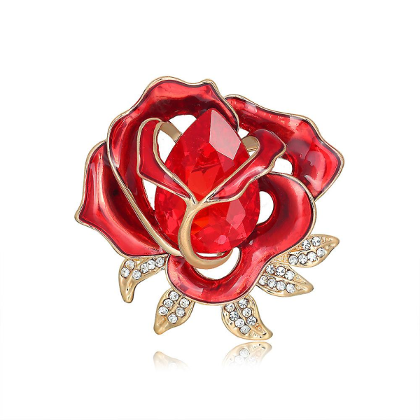 2 stk Rhinestone Røde Blomster Broche Til Kvinder Forgyldt Mode Krystal Emalje Rose Brocher Elegante smykker Boutonniere Til Gave Mors Dag