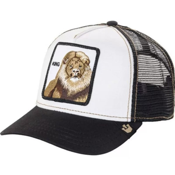 Broderet Mesh Hat med Dyreprint - Snapback - Sort og Hvid Løve