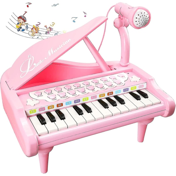 Pink klaverlegetøj til 1+-årige piger Første fødselsdagsgaver Småbørn Klavermusiklegetøjsinstrumenter med 24 tangenter og mikrofon